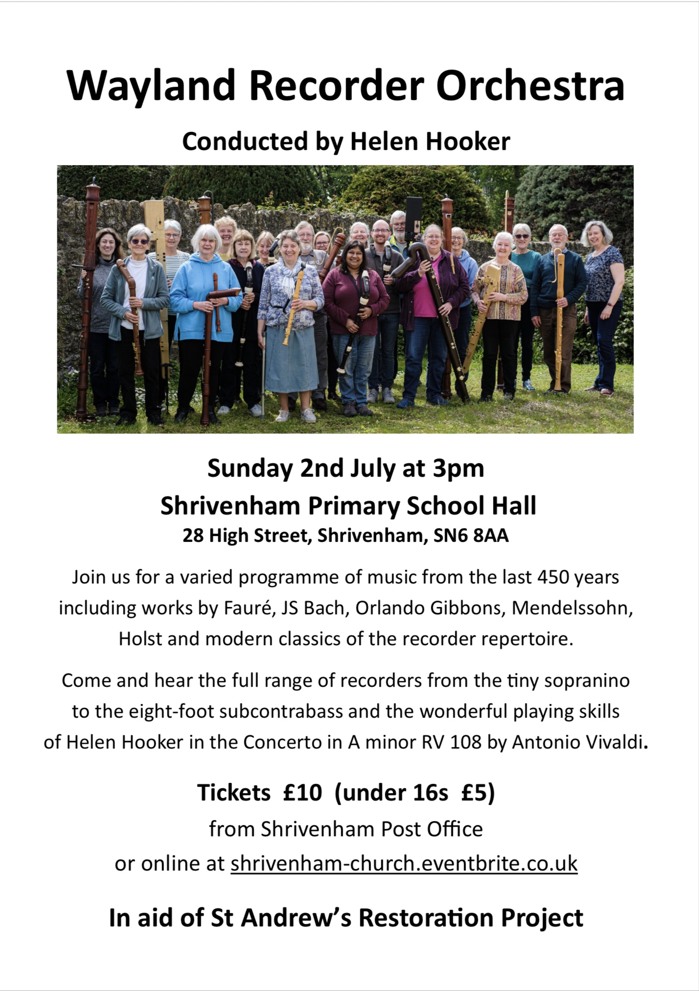 Wayland Recorder Orchestra concert Society of Recorder Players